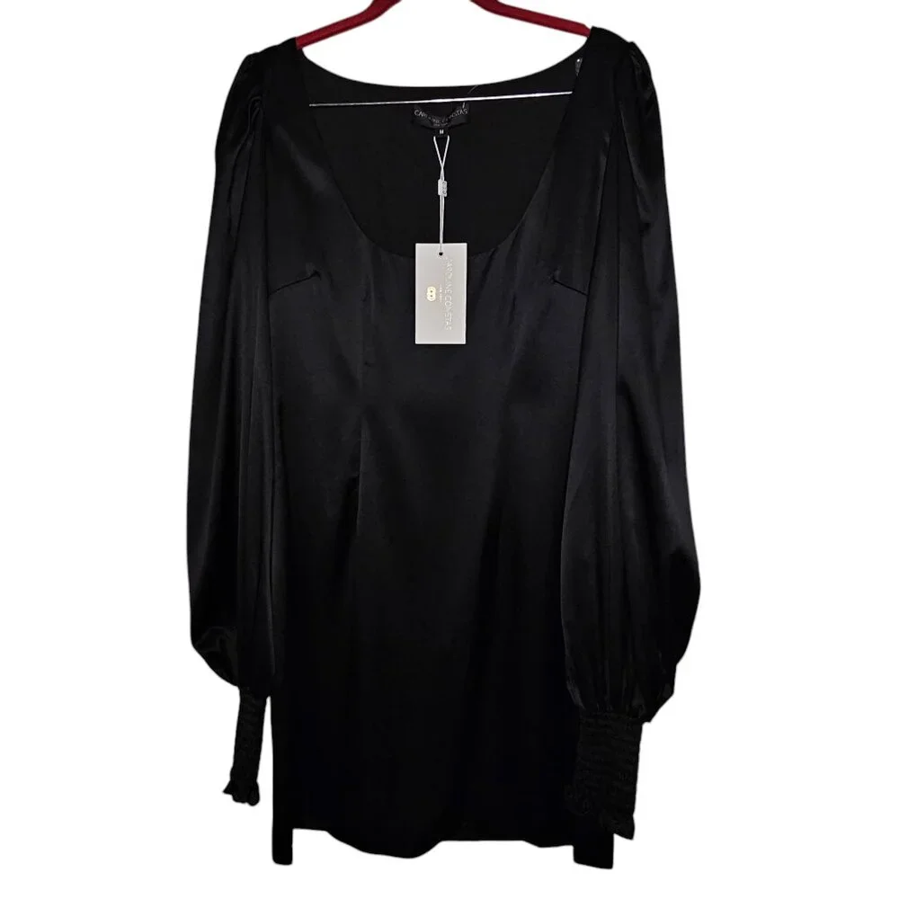 Caroline Constas Size M Quiet Luxury Classic Black Odette Mini Silk Dress